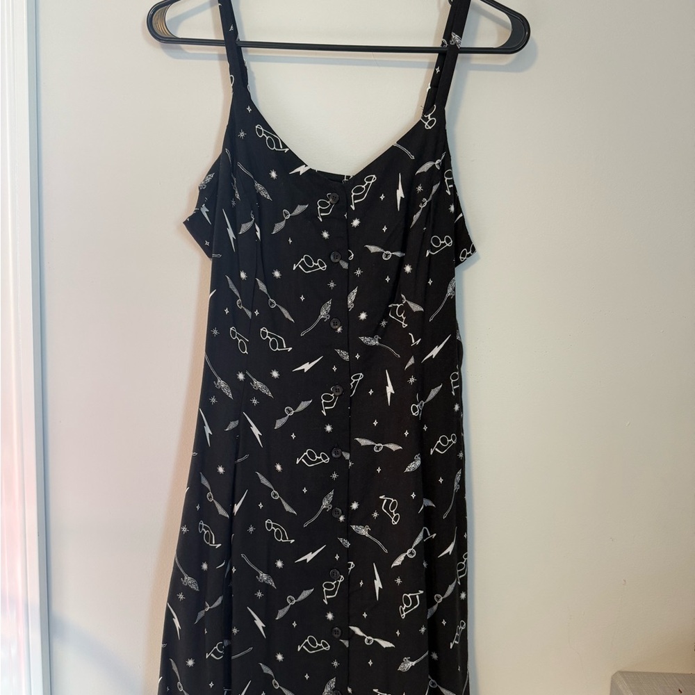 Harry Potter Black Patterned Sun Dress with White Motifs